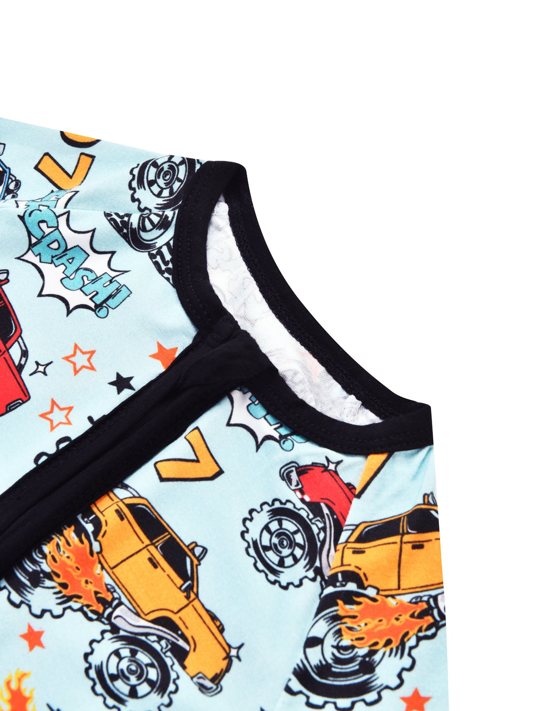 Short - Sleeve Baby One - Piece Monster Truck Print Double Zipper - MOSSRIVER