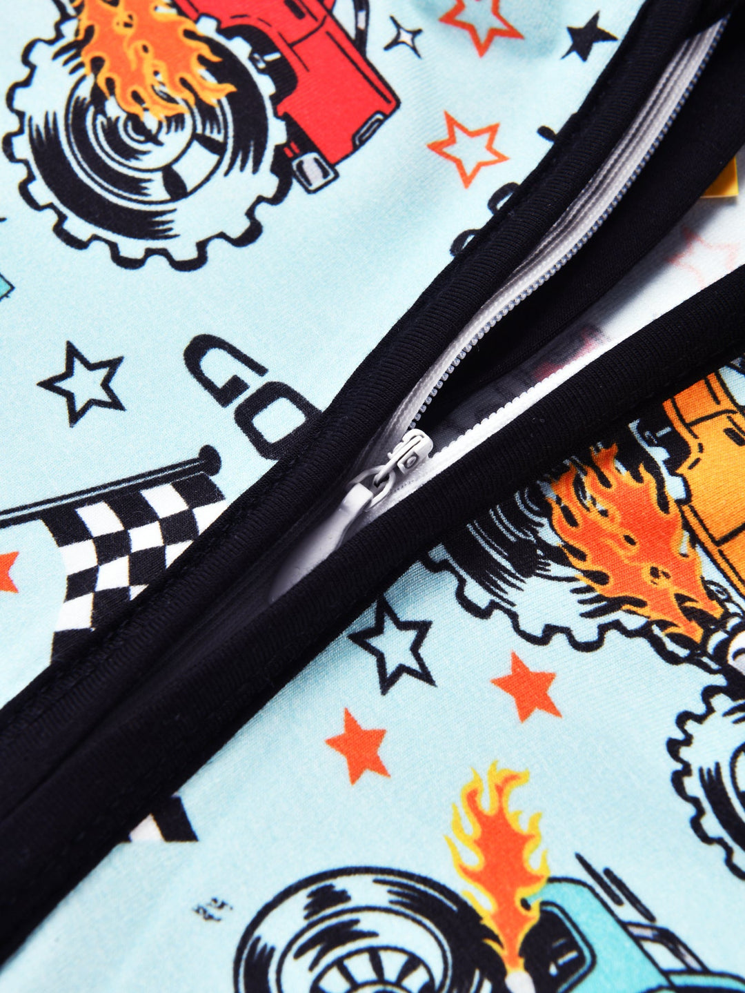 Short - Sleeve Baby One - Piece Monster Truck Print Double Zipper - MOSSRIVER