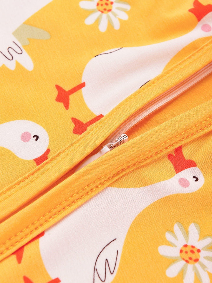 Short - Sleeve Baby One - Piece Swan Print Zipper - MOSSRIVER