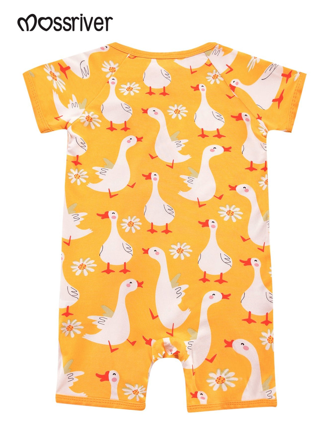 Short - Sleeve Baby One - Piece Swan Print Zipper - MOSSRIVER