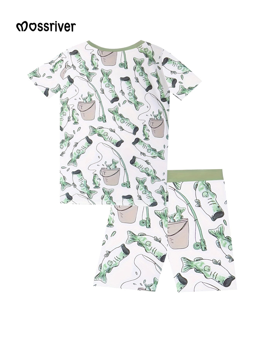 Soft Bamboo Short - Sleeve Kid's Two - Piece Fisherman Print - MOSSRIVER