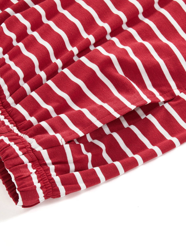 Soft Basic Men's Short - Sleeve Lounge Set (Striped) - MOSSRIVER