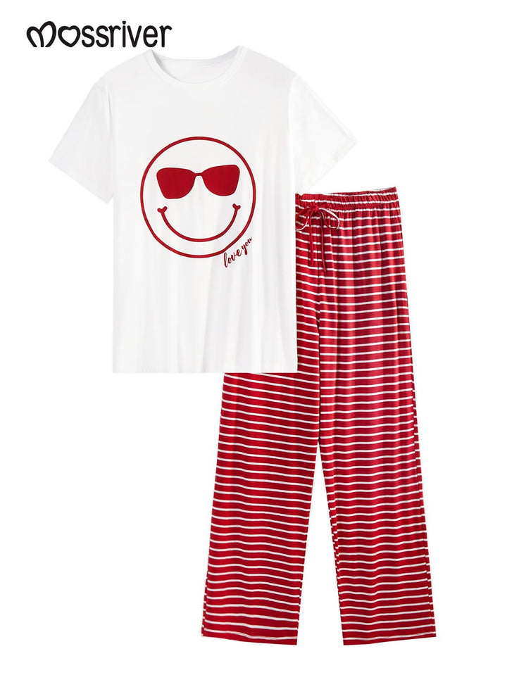 Soft Basic Men's Short - Sleeve Lounge Set (Striped) - MOSSRIVER