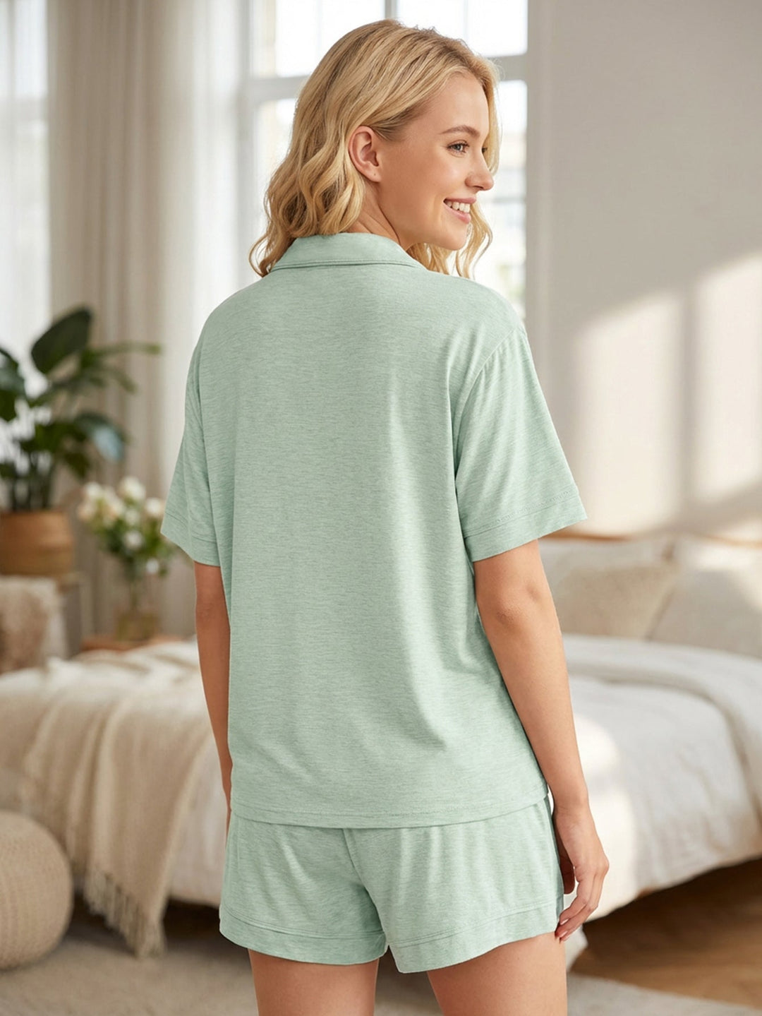 Solid Short - Sleeve Women's Pajama Set - MOSSRIVER