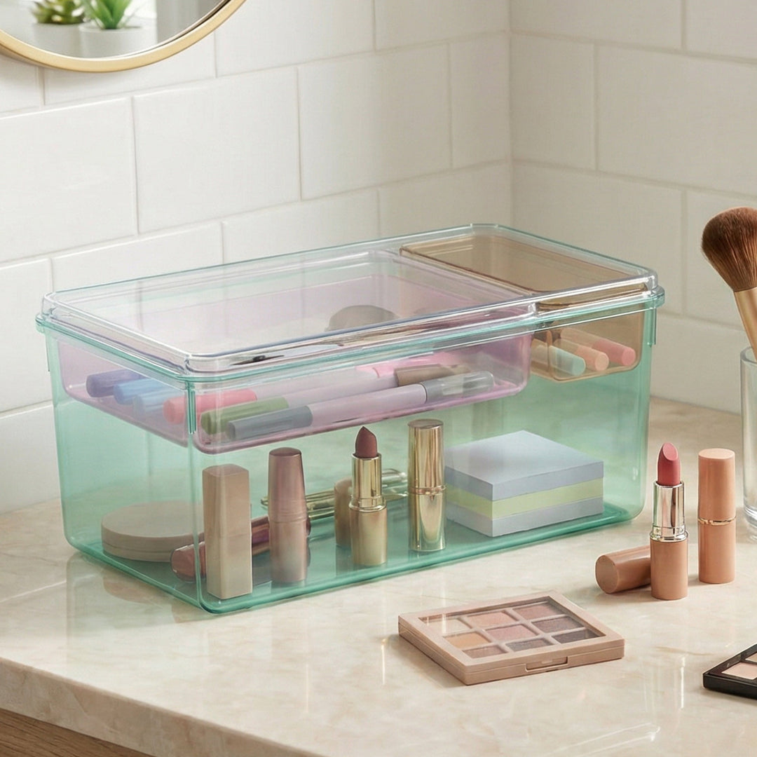Stackable Plastic Storage Box with Color Trays for Home & Office - MOSSRIVER