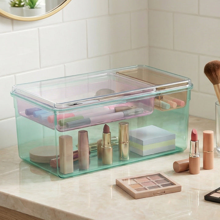 Stackable Plastic Storage Box with Color Trays for Home & Office - MOSSRIVER