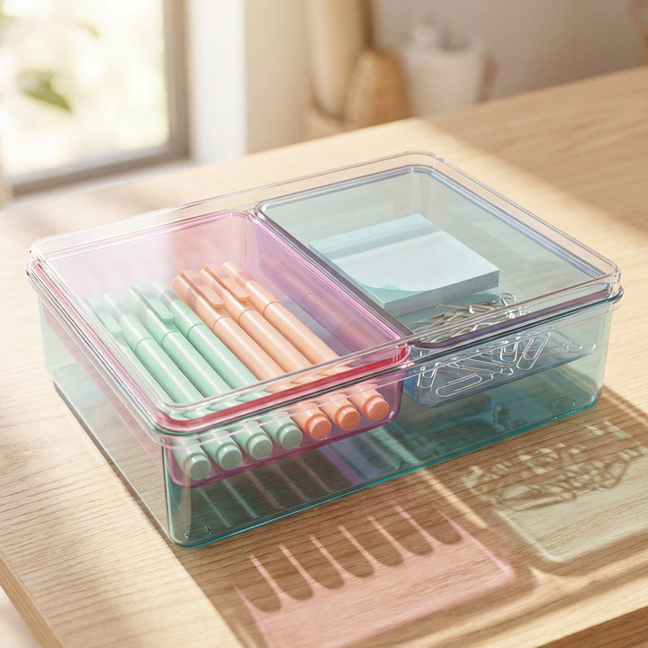 Stackable Plastic Storage Box with Color Trays for Home & Office - MOSSRIVER