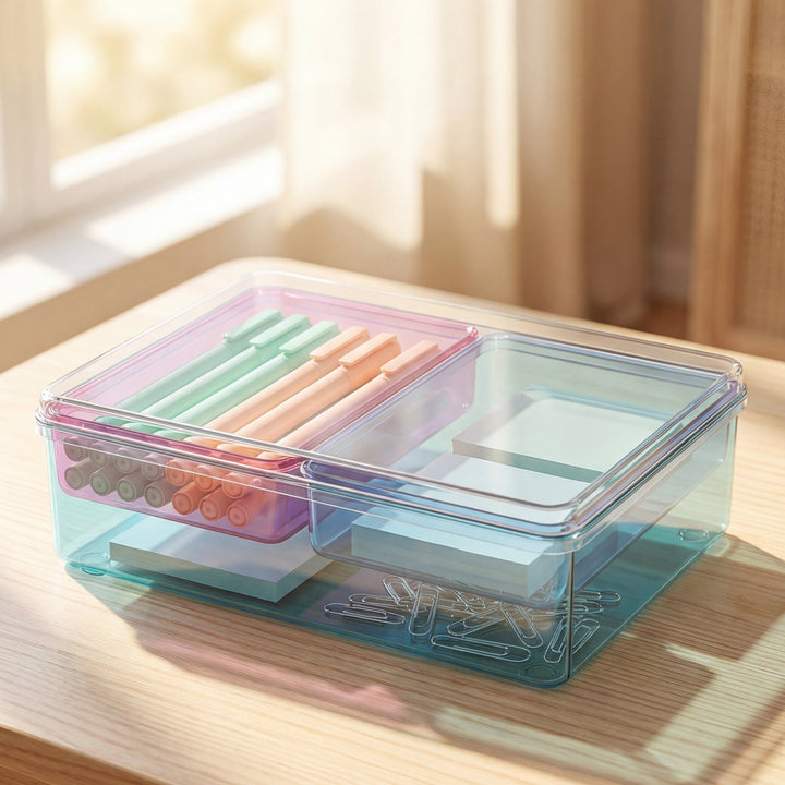 Stackable Plastic Storage Box with Color Trays for Home & Office - MOSSRIVER