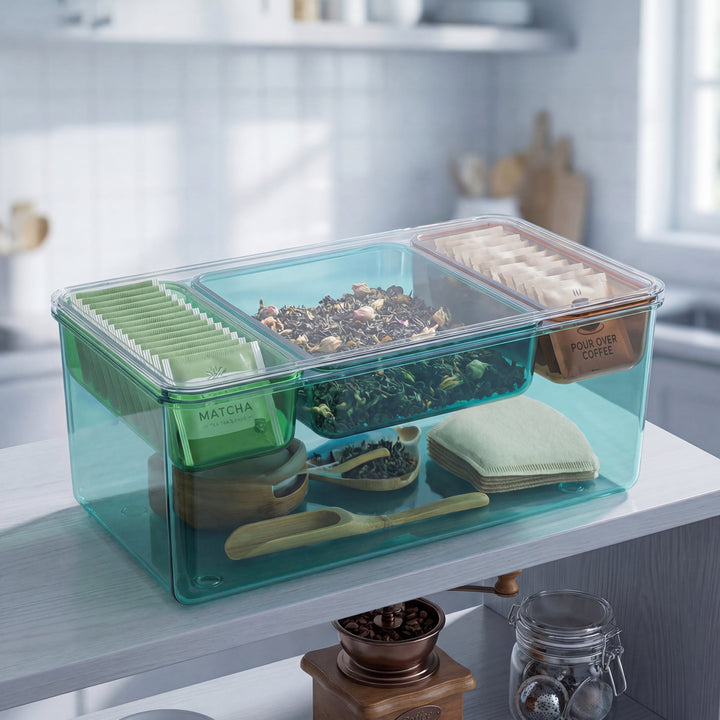 Stackable Plastic Storage Box with Color Trays for Home & Office - MOSSRIVER