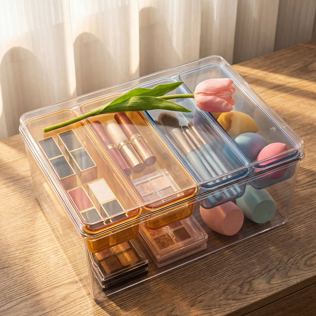 Stackable Plastic Storage Box with Color Trays for Home & Office - MOSSRIVER