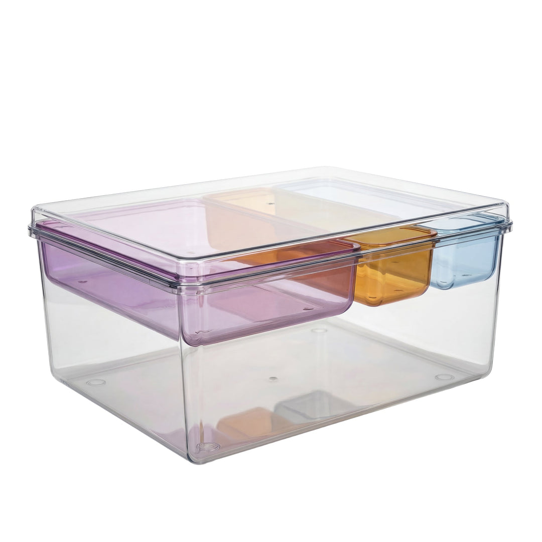 Stackable Plastic Storage Box with Color Trays for Home & Office - MOSSRIVER