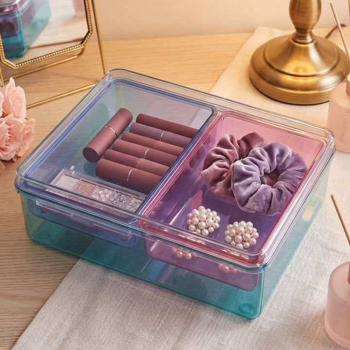 Stackable Plastic Storage Box with Color Trays for Home & Office - MOSSRIVER