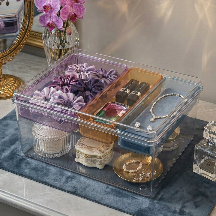 Stackable Plastic Storage Box with Color Trays for Home & Office - MOSSRIVER