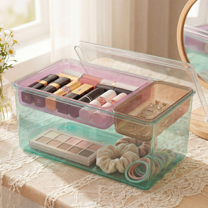 Stackable Plastic Storage Box with Color Trays for Home & Office - MOSSRIVER