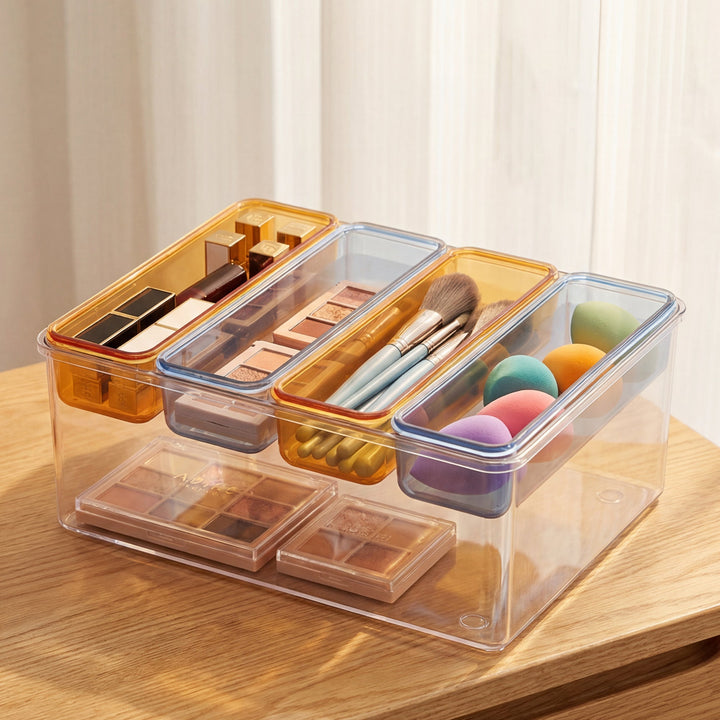 Stackable Plastic Storage Box with Color Trays for Home & Office - MOSSRIVER