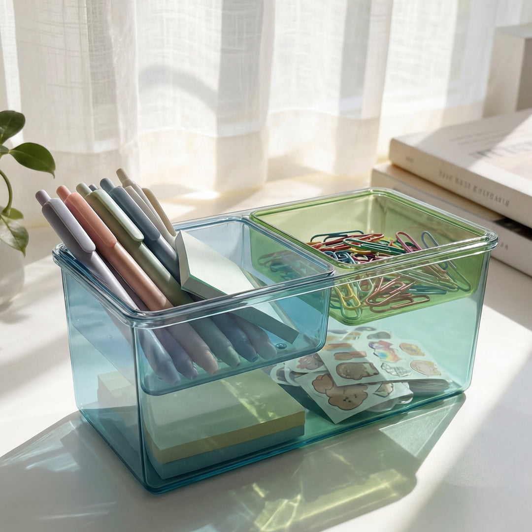 Stackable Plastic Storage Box with Color Trays for Home & Office - MOSSRIVER