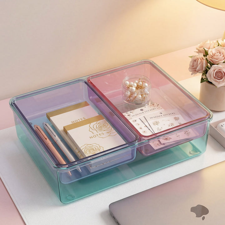 Stackable Plastic Storage Box with Color Trays for Home & Office - MOSSRIVER