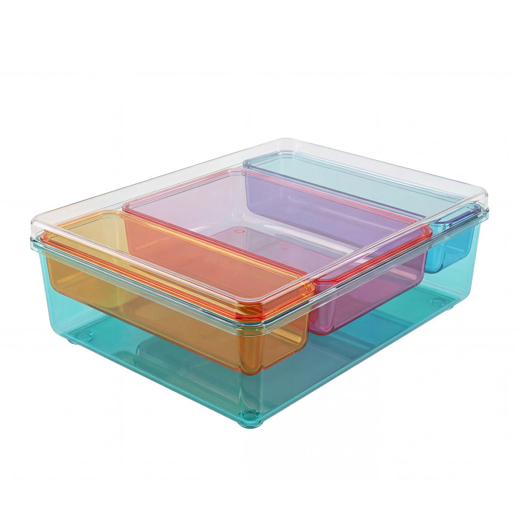 Stackable Plastic Storage Box with Color Trays for Home & Office - MOSSRIVER