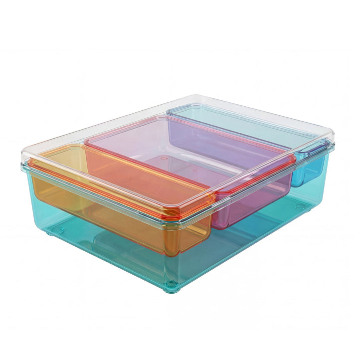 Stackable Plastic Storage Box with Color Trays for Home & Office - MOSSRIVER