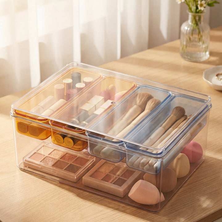 Stackable Plastic Storage Box with Color Trays for Home & Office - MOSSRIVER