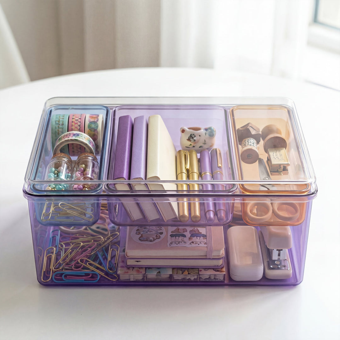 Stackable Plastic Storage Box with Color Trays for Home & Office - MOSSRIVER