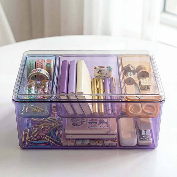 Stackable Plastic Storage Box with Color Trays for Home & Office - MOSSRIVER
