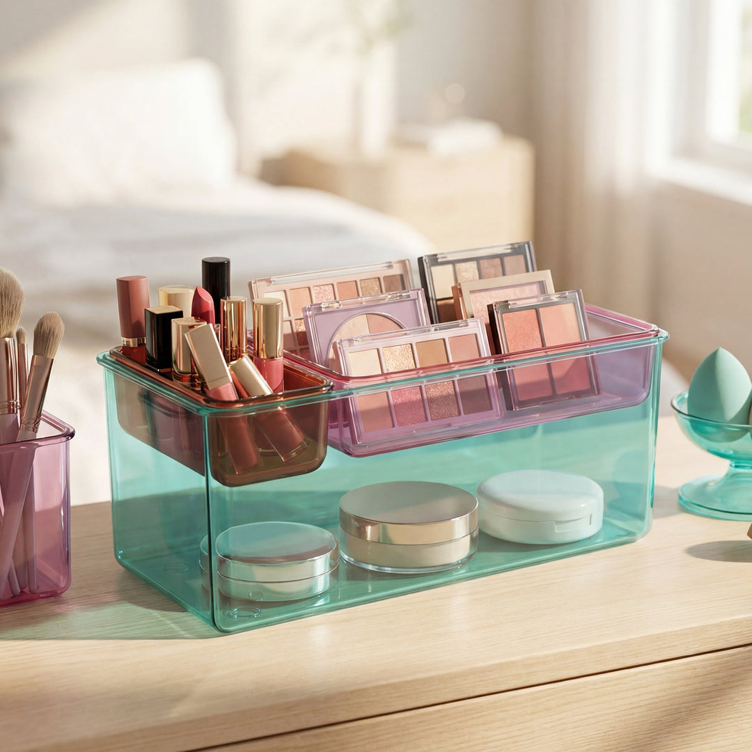 Stackable Plastic Storage Box with Color Trays for Home & Office - MOSSRIVER