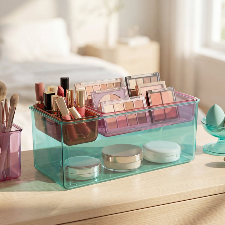 Stackable Plastic Storage Box with Color Trays for Home & Office - MOSSRIVER