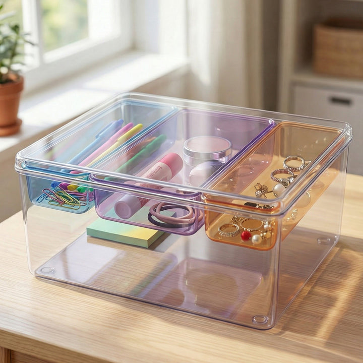 Stackable Plastic Storage Box with Color Trays for Home & Office - MOSSRIVER