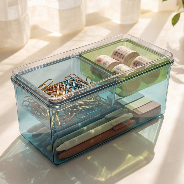 Stackable Plastic Storage Box with Color Trays for Home & Office - MOSSRIVER