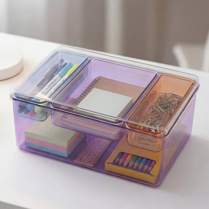 Stackable Plastic Storage Box with Color Trays for Home & Office - MOSSRIVER