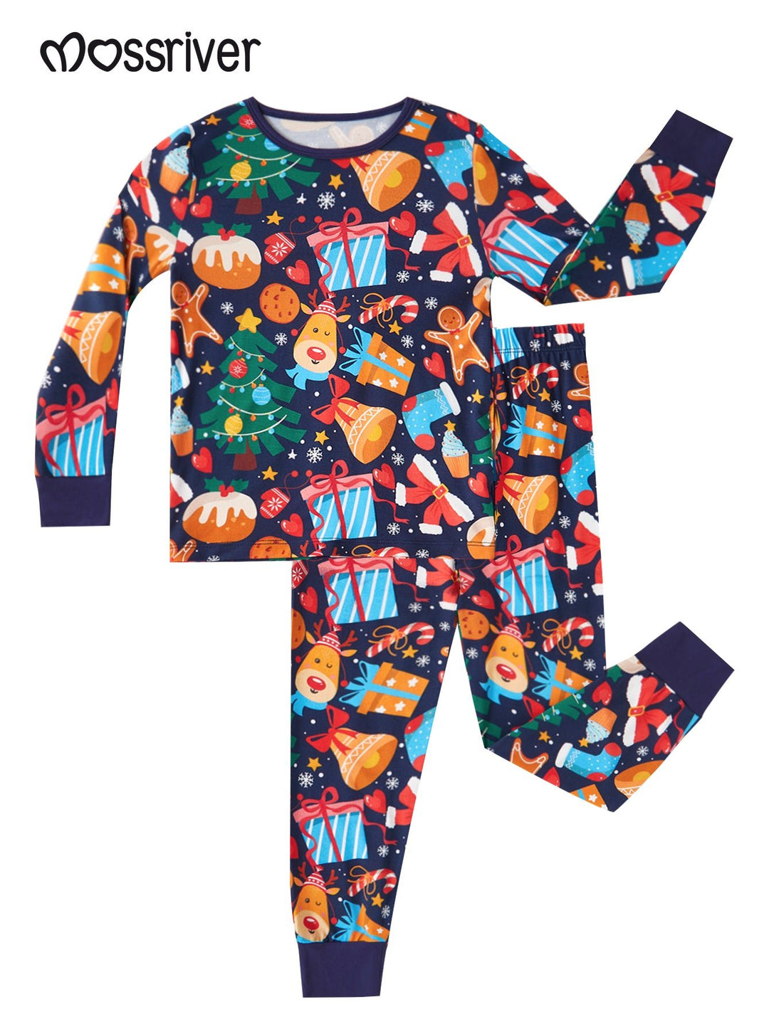 Standalone Website Product Title): Christmas Print Soft Two - Piece Pajama Set - MOSSRIVER