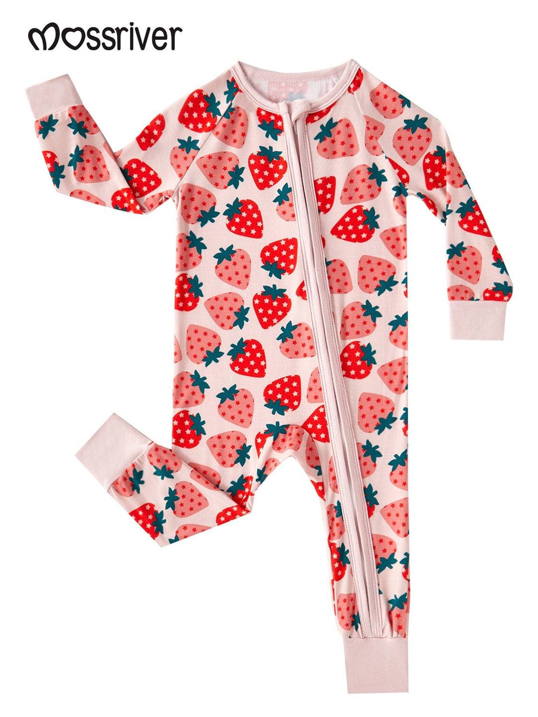 Strawberry Print Baby One - Piece Long - Sleeve Double Zipper - MOSSRIVER