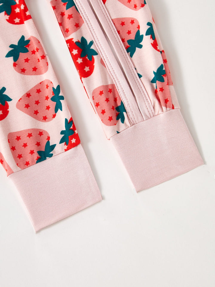 Strawberry Print Baby One - Piece Long - Sleeve Double Zipper - MOSSRIVER