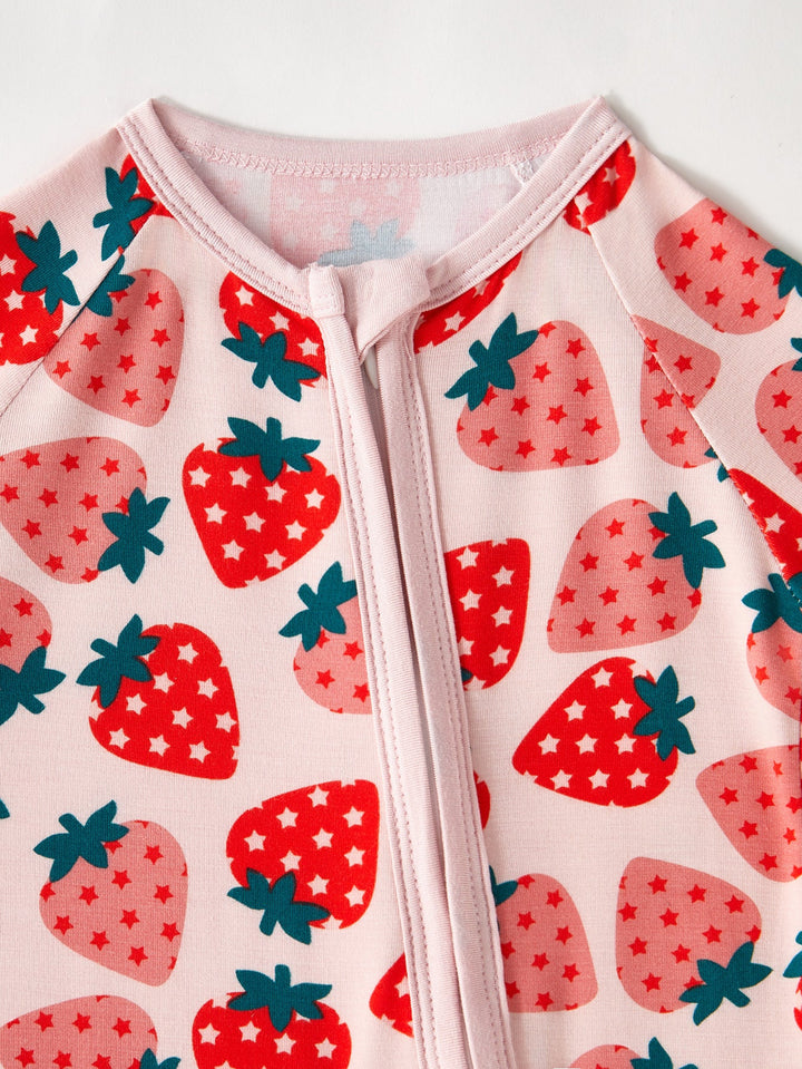 Strawberry Print Baby One - Piece Long - Sleeve Double Zipper - MOSSRIVER