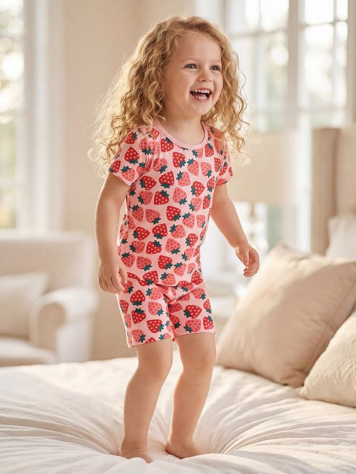 Strawberry Print Bamboo Baby Short - Sleeve Two - Piece - MOSSRIVER