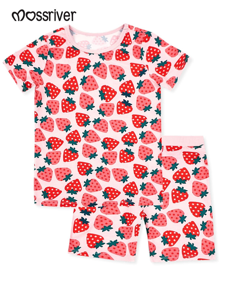 Strawberry Print Bamboo Baby Short - Sleeve Two - Piece - MOSSRIVER