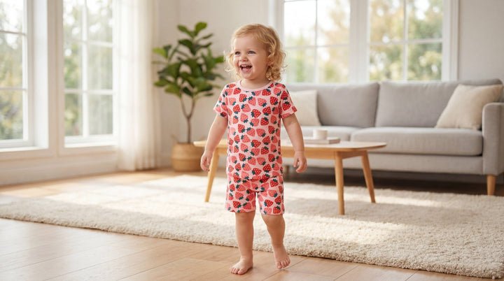 Strawberry Print Bamboo Baby Short - Sleeve Two - Piece - MOSSRIVER