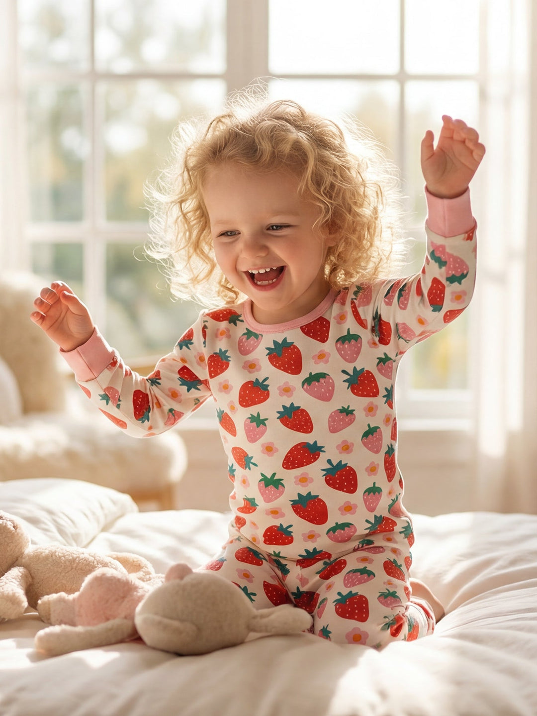 Strawberry Print Long - Sleeve Baby One - Piece Double Zipper - MOSSRIVER