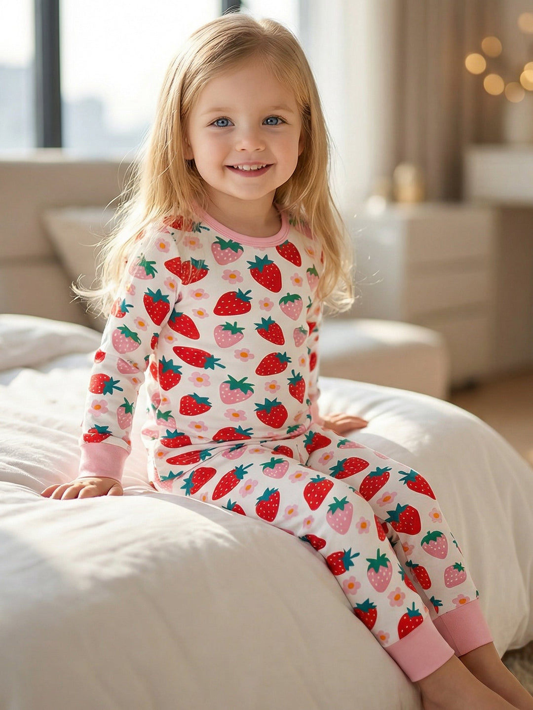 Strawberry Print Long - Sleeve Baby One - Piece Double Zipper - MOSSRIVER