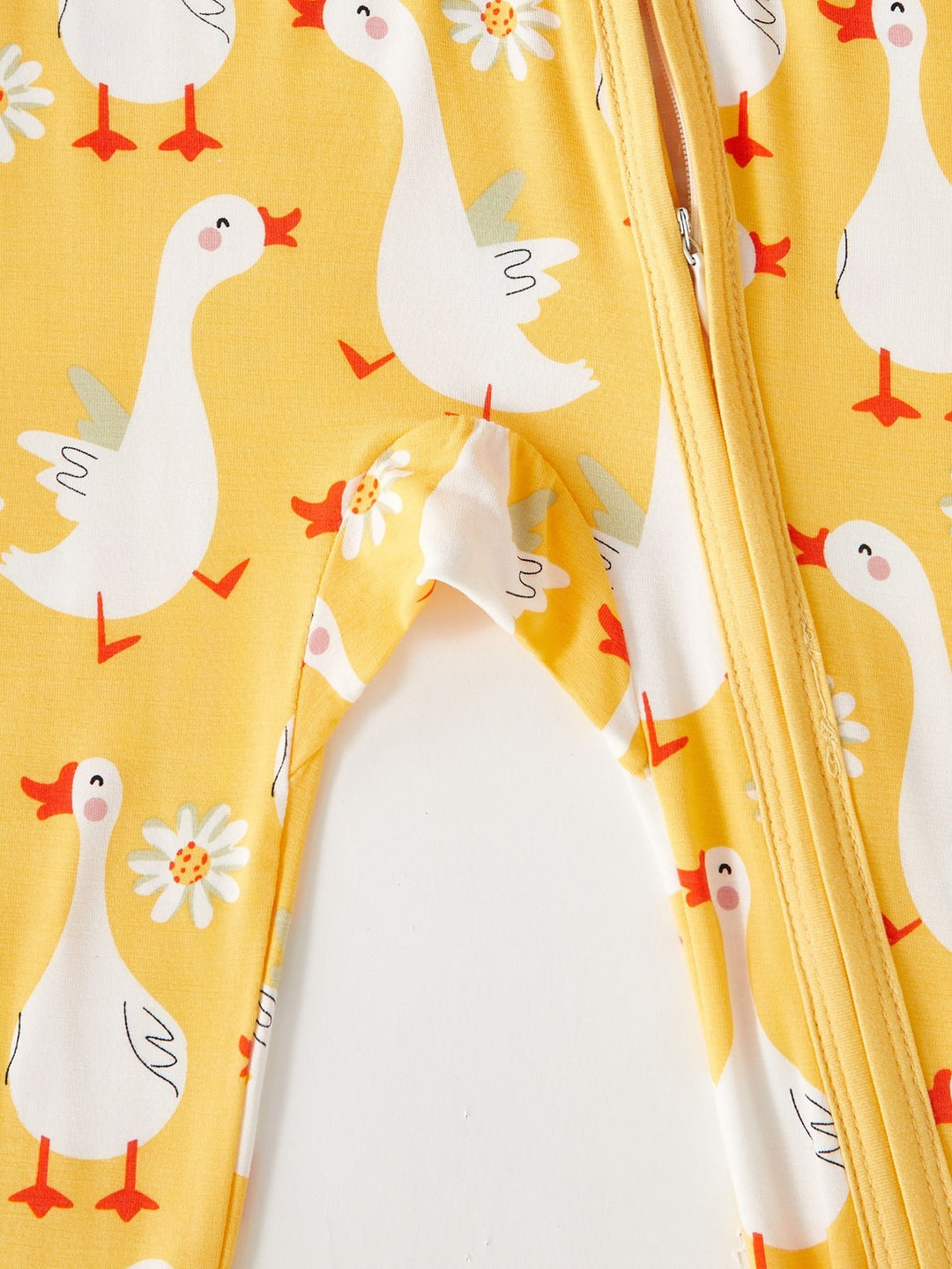 Swan Print Bamboo Long - Sleeve Baby One - Piece Footies Mitten Double - Zipper - MOSSRIVER