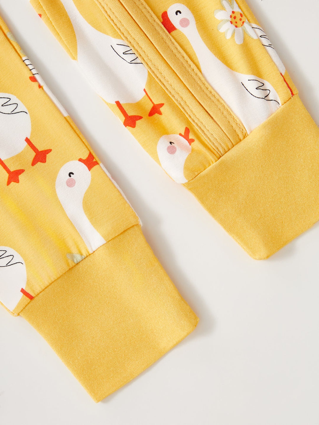 Swan Print Bamboo Long - Sleeve Baby One - Piece Footies Mitten Double - Zipper - MOSSRIVER