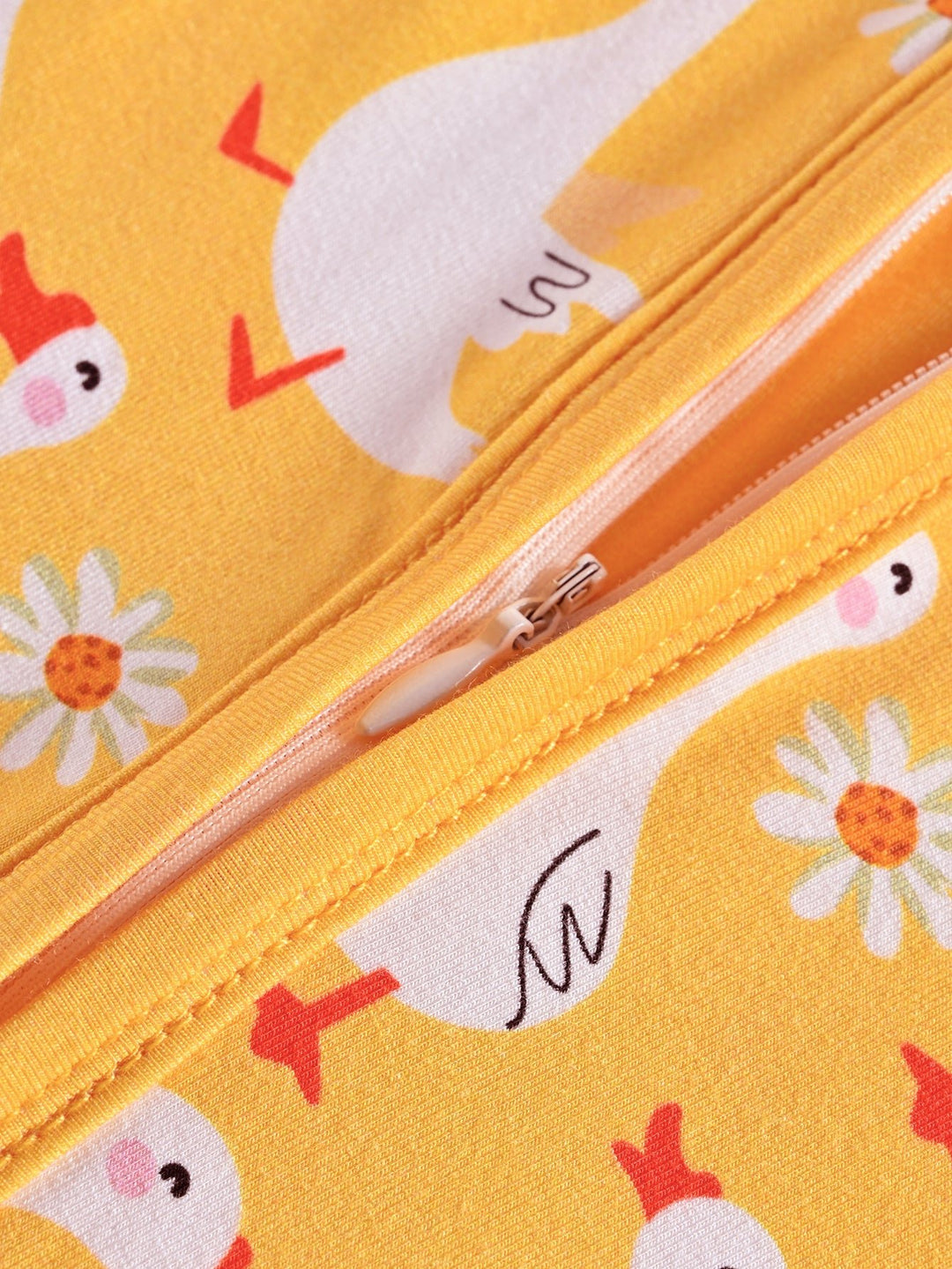 Swan Print Bamboo Long - Sleeve Baby One - Piece Footies Mitten Double - Zipper - MOSSRIVER