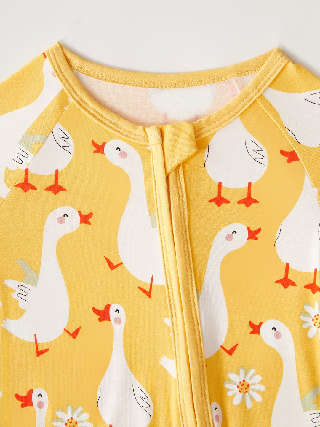 Swan Print Bamboo Long - Sleeve Baby One - Piece Footies Mitten Double - Zipper - MOSSRIVER