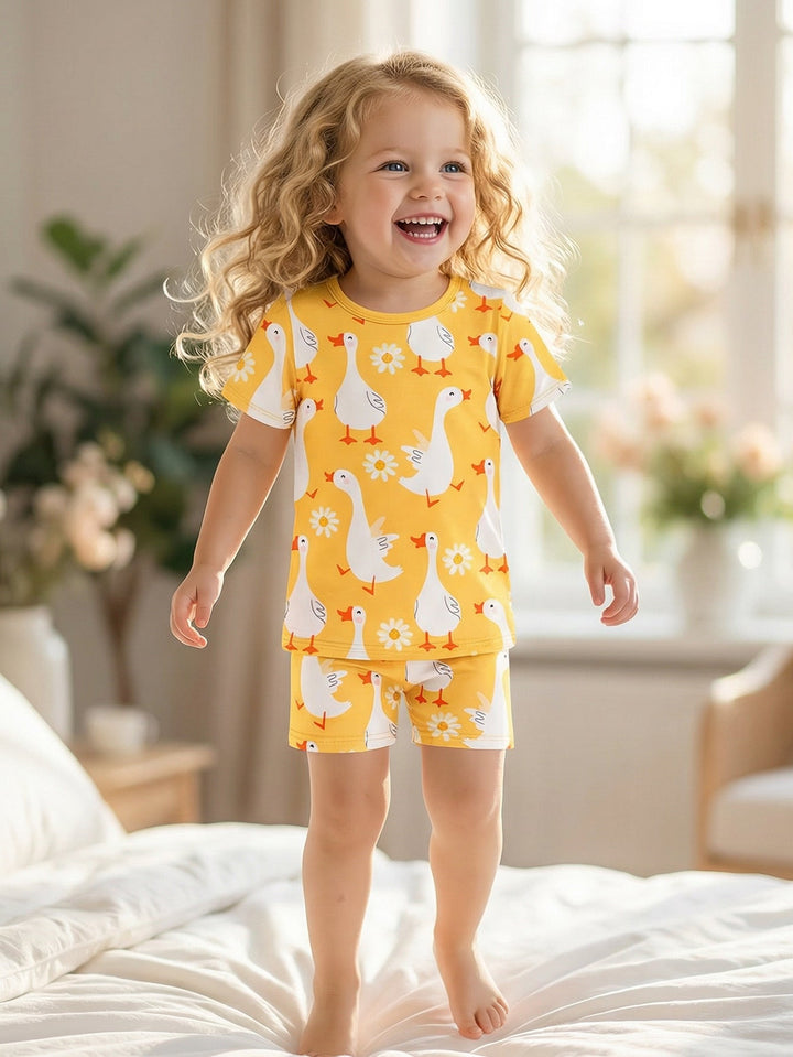 Swan Print Bamboo Short - Sleeve Baby Pajamas - MOSSRIVER