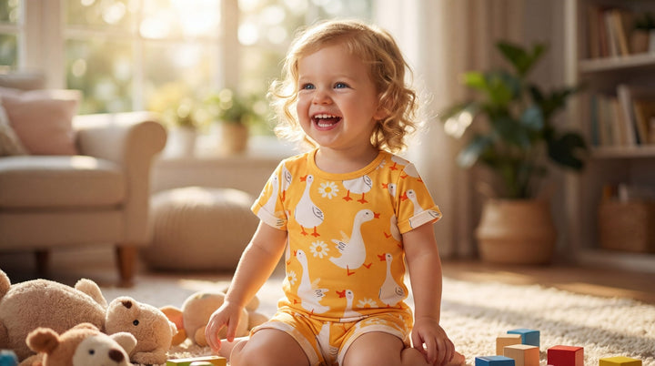 Swan Print Bamboo Short - Sleeve Baby Pajamas - MOSSRIVER