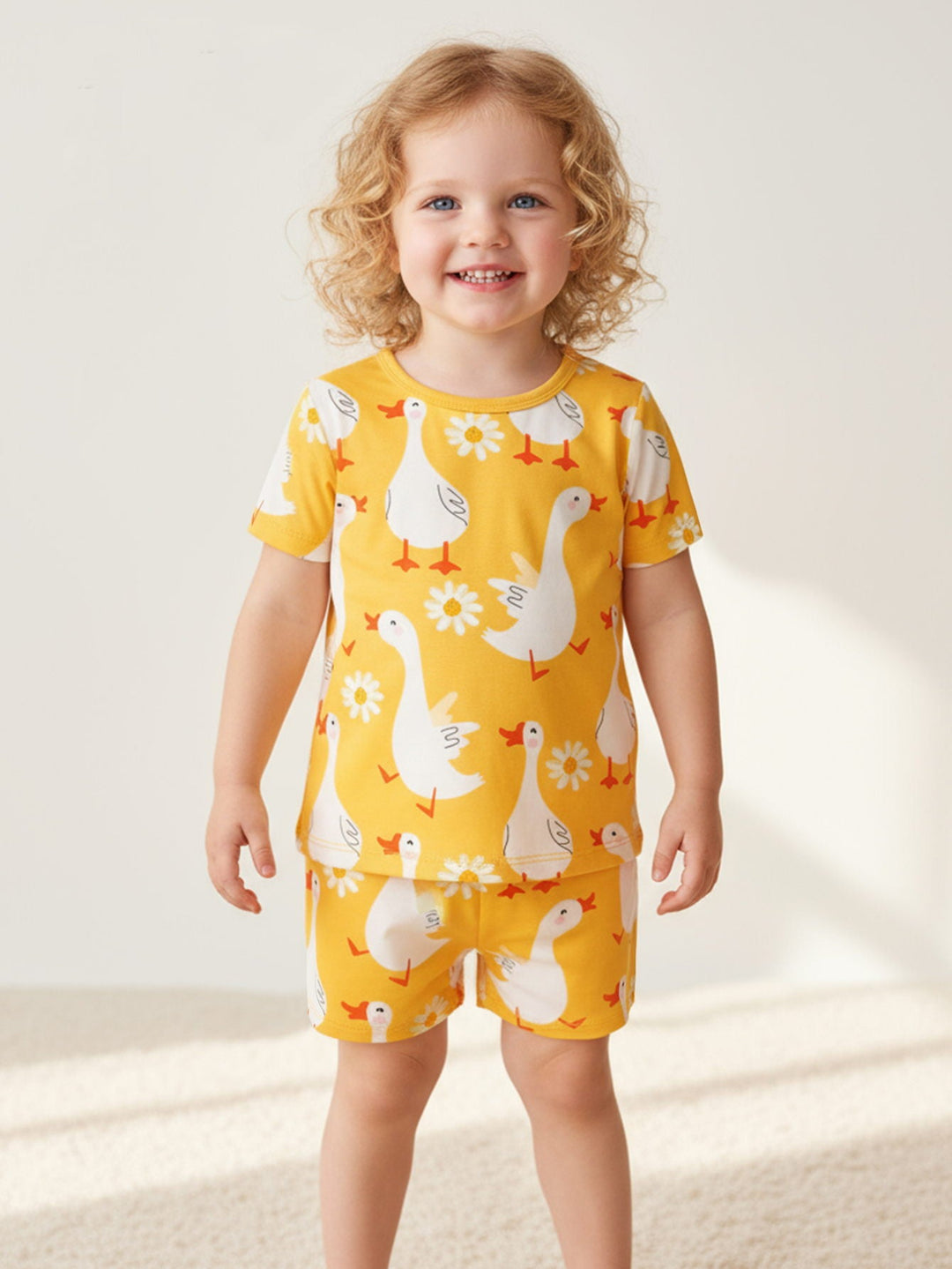 Swan Print Bamboo Short - Sleeve Baby Pajamas - MOSSRIVER
