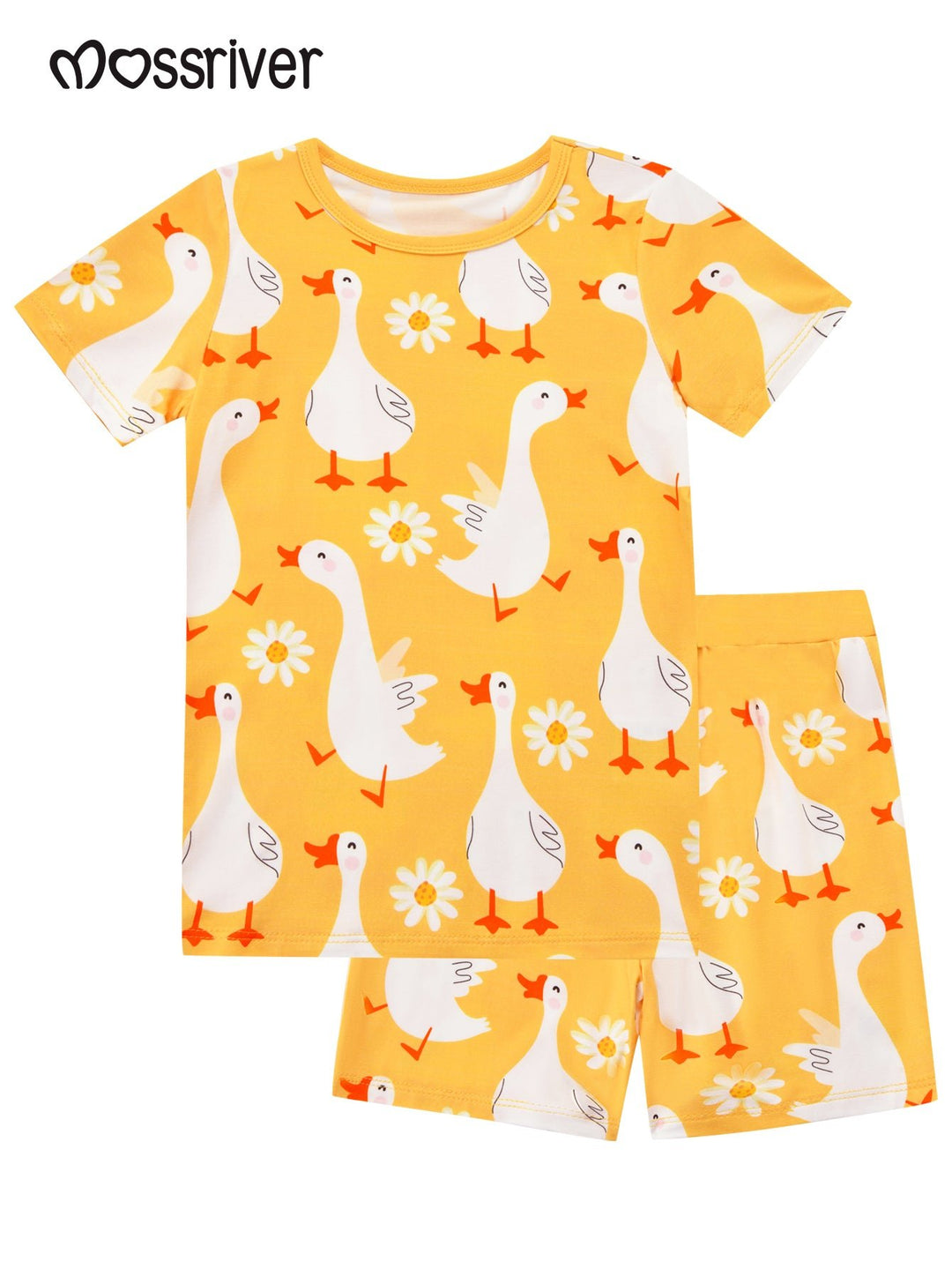 Swan Print Bamboo Short - Sleeve Baby Pajamas - MOSSRIVER