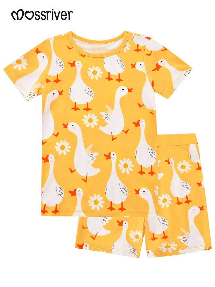Swan Print Bamboo Short - Sleeve Baby Pajamas - MOSSRIVER