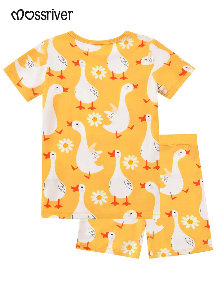 Swan Print Bamboo Short - Sleeve Baby Pajamas - MOSSRIVER